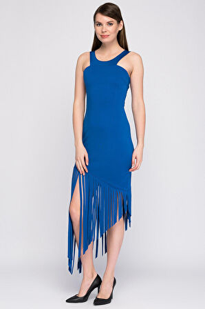 Arkasi Fermuarlı Dalgiç Abiye Elbise | Elb14404 Saks