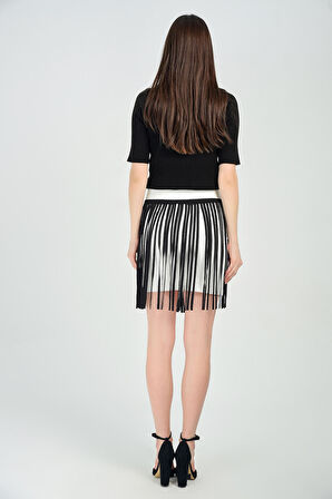 Kisa Deri Püsküllü Celik Etek | Etk14332 Ekru