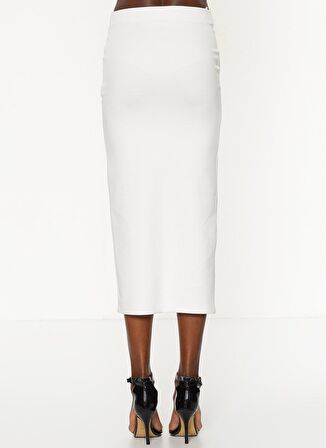 Önden Fermuarlı Beli Kendinden Kemerli Etek | Etk14208 Ekru