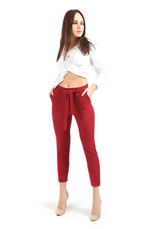 Beli Kusaklı Kumas Pantolon | Pnt19018 Bordo