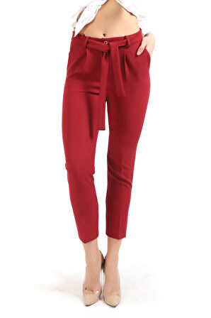 Beli Kusaklı Kumas Pantolon | Pnt19018 Bordo