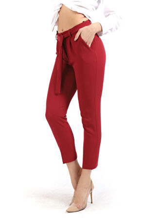 Beli Kusaklı Kumas Pantolon | Pnt19018 Bordo