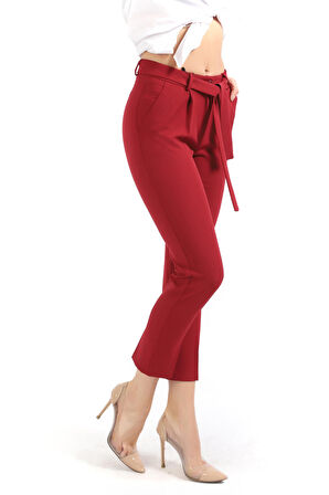Beli Kusaklı Kumas Pantolon | Pnt19018 Bordo