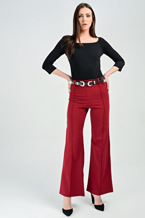 Önu Cima Dikisli Yuksek Belli Krep Pantolon | Pnt31041 Bordo