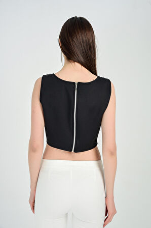 Bluz - Ön Fileli Arka Fermuarlı Payet Kısa Bluz | Blz31450 Gold