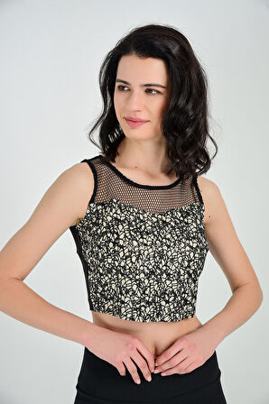 Bluz - Ön Fileli Arka Fermuarlı Payet Kısa Bluz | Blz31450 Siyah