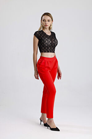 Beli Lastikli Kumas Pantolon | Pnt19017 Mercan