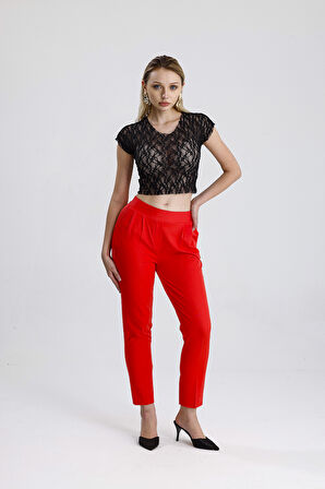 Beli Lastikli Kumas Pantolon | Pnt19017 Mercan