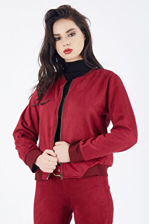 Yaka Ve Manşet Ters Dikim Süet Mont | Mnt31683 Bordo