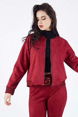 Yaka Ve Manşet Ters Dikim Süet Mont | Mnt31683 Bordo