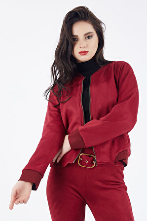 Yaka Ve Manşet Ters Dikim Süet Mont | Mnt31683 Bordo