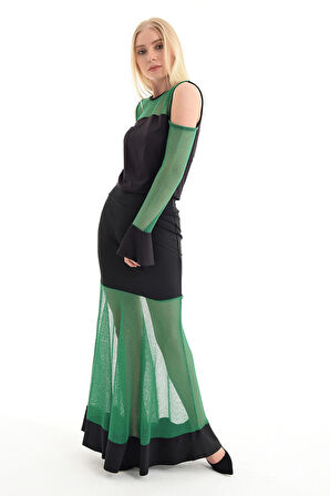 Etek - Tül Garnili Kloş Etek | Etk31912 Yesıl