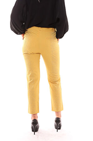 Bilekte Taş Baskılı  Kumas Pantolon | Pnt19020 Safran