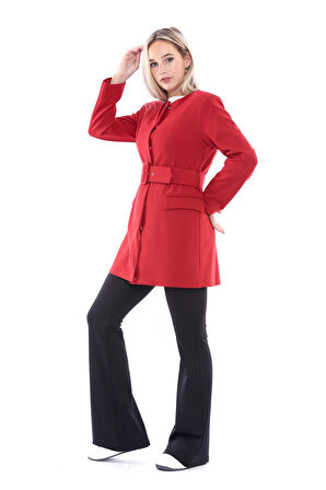 Çelik Örgü Uzun Ceket | Ckt32183 Kırmızı