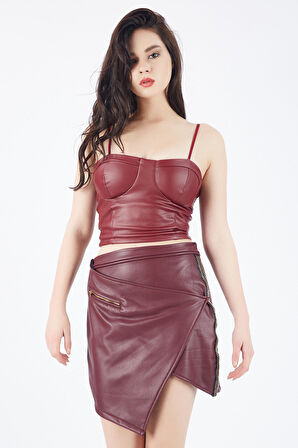 İçi Süet Dışı Deri Etek | Etk32339 Bordo