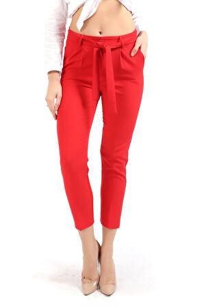 Beli Kusaklı Kumas Pantolon | Pnt19018 Kırmızı