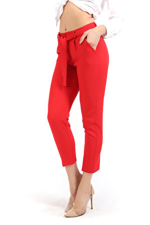 Beli Kusaklı Kumas Pantolon | Pnt19018 Kırmızı