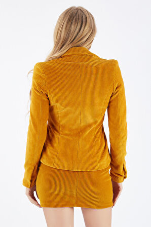 Kadife  Fitilli Mini Etek | ETK32409 Hardal