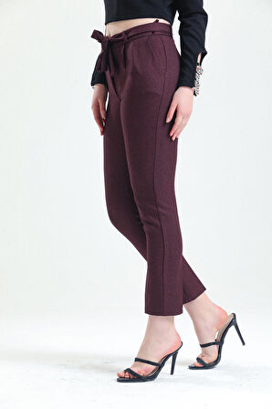 Beli Kemerli Bilekte  Pantolon | PNT19022 Mor