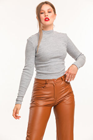 Omuzlari Dugmeli  Bluz  | Blz14397 Grı