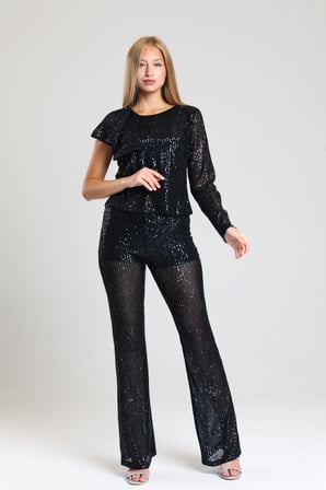 Astarlı Gizli Fermuarlı Zara Payet Pantolon | Pnt32488 Siyah