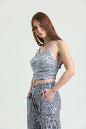 Astarli Croptop   Askili Bustiyer_Bus32491 Grı