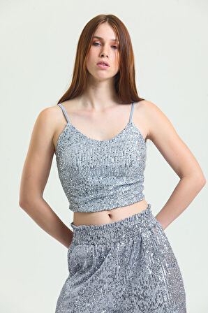 Astarli Croptop   Askili Bustiyer_Bus32491 Grı