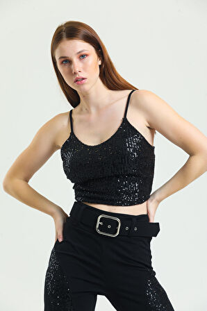 Astarli Croptop   Askili Bustiyer_Bus32491 Siyah