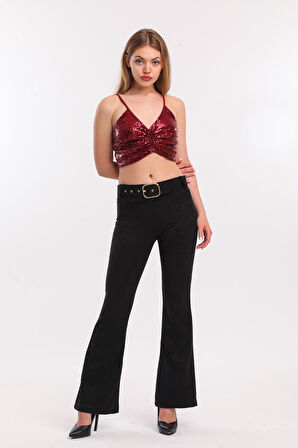 Askili 15 Cm.Silver Separe Fermuarli Pulpayet Bustiyer_Bus32289 Bordo