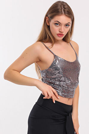 Askili 15 Cm.Silver Separe Fermuarli Pulpayet Bustiyer_Bus32289 Gumus