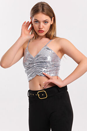 Askili 15 Cm.Silver Separe Fermuarli Pulpayet Bustiyer_Bus32289 Grı