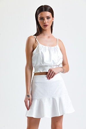 Jakarli Kisa Volanli Etek_Etk32608 Ekru