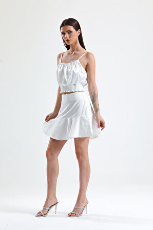 Jakarli Kisa Volanli Etek_Etk32608 Ekru