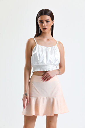 Jakarli Kisa Volanli Etek_Etk32608 Pudra