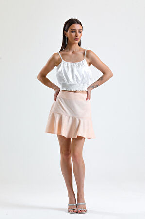 Jakarli Kisa Volanli Etek_Etk32608 Pudra