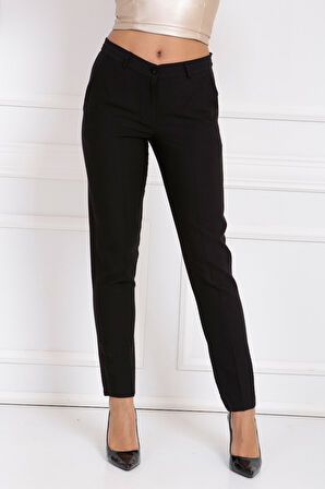 Beli Köprülü Süs Dikişli Pantolon | PNT32689 Siyah