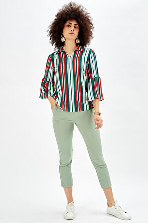 Pantolon - Bilekte Atlas Kumas Pantolon | Pnt19003 Su Yeşili Yeşil