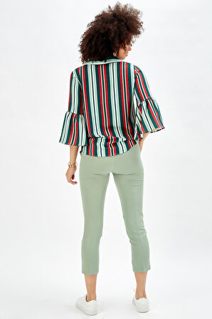 Pantolon - Bilekte Atlas Kumas Pantolon | Pnt19003 Su Yeşili Yeşil