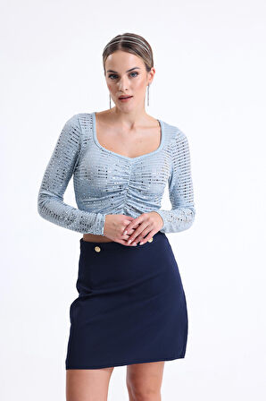 Atlas Kumaş Mini Etek | ETK32927 Lacıvert