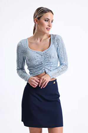 Atlas Kumaş Mini Etek | ETK32927 Lacıvert