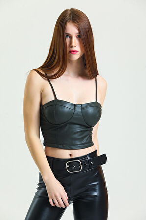 Biye Askılı Deri Bustiyer | Bst32480 Çağla