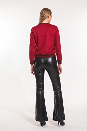 Kemerli İspanyol Paça Şardonlu Deri Pantolon PNT33313 Siyah