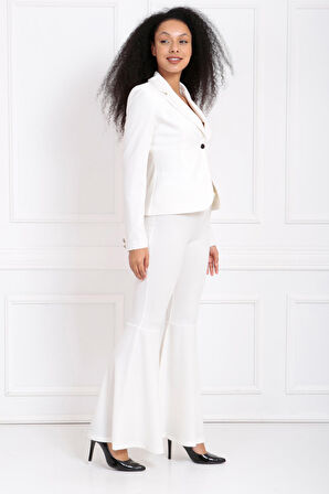 Kumaş Kaplama Kemerli Diz Altı Volanlı Pike Pantolon | PNT32971 Ekru