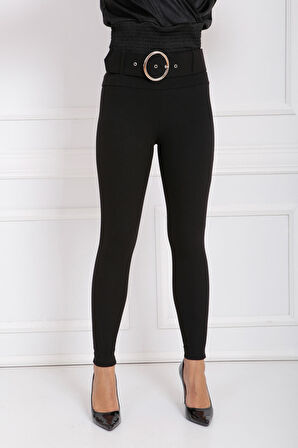 Kemerli  Scuba Krep Pantolon | PNT33395 Siyah