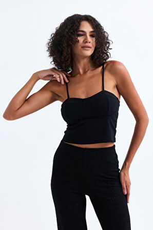 Gloplu Astarlı Büstiyer | Bus33493 Siyah