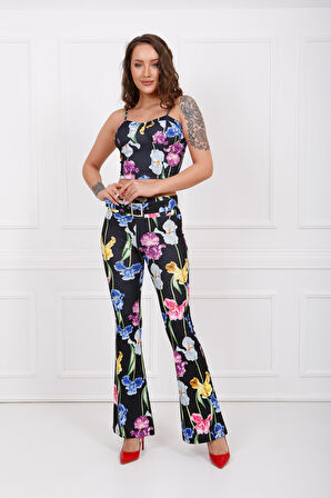 İspanyol paça Lale Desenli Örme Pantolon | PNT33443 Lale Desenli