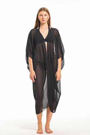 Şifon Plaj Kimono | ELB33597 Siyah