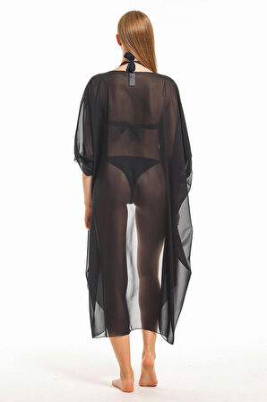 Şifon Plaj Kimono | ELB33597 Siyah