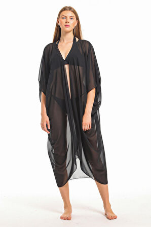 Şifon Plaj Kimono | ELB33597 Siyah