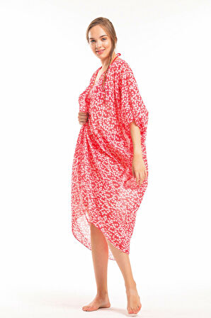 Şifon Plaj Kimono | ELB33597 Fuşya Kareli